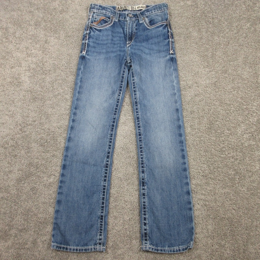 Ariat Jeans Womens 14 Blue B4 Relaxed Straight Faded Western Whisker Denim Pants
